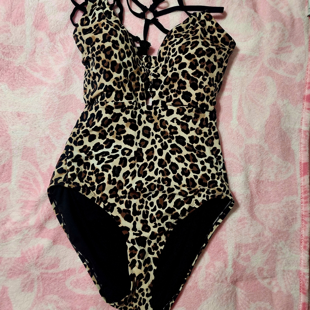 Time and Tru Animal Print Swimsuit with Black Accents